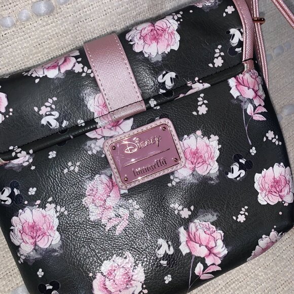Disney LOUNGEFLY Minnie Mouse Pink Floral Saddle Bag Crossbody Purse - Picture 11 of 15